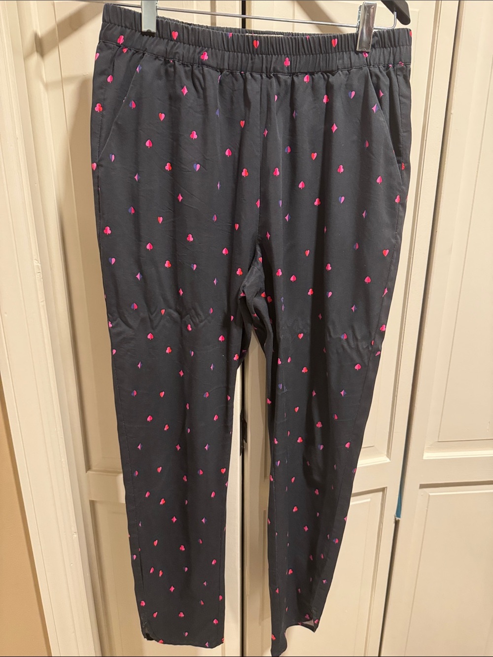 Marine Layer Charcoal Ankle Pants with Pink Heart & Purple Diamond Accents